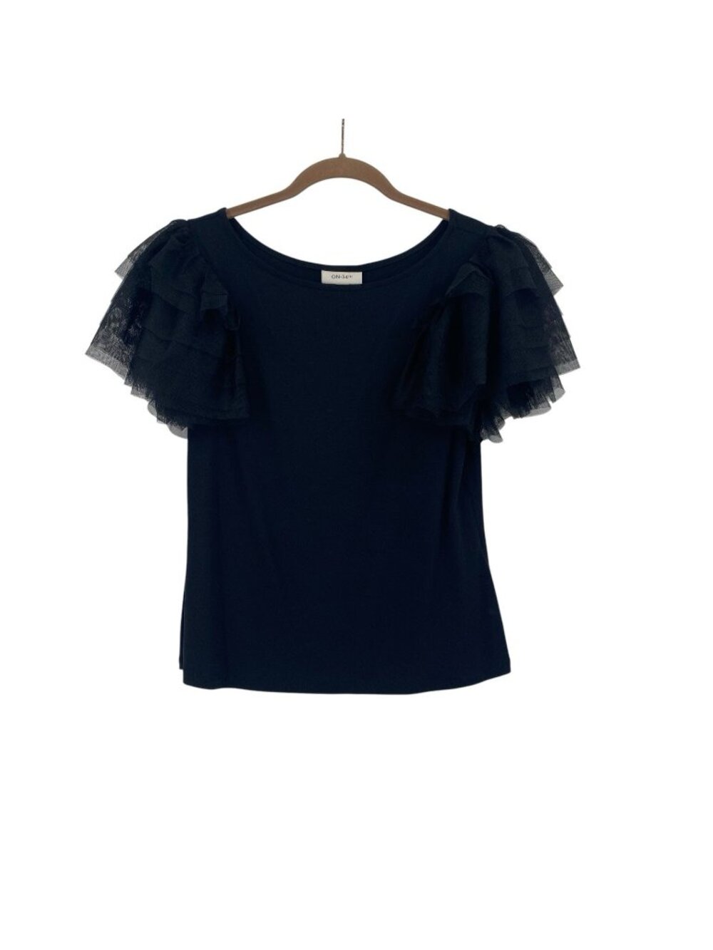 On 34th Women's Size M Black Tulle Sleeve Top Soft Glam Going Out Party NEW